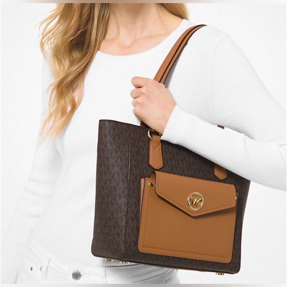 Michael Kors Joey Tote Bag Pocket Book Large Tote Brown/Acorn nwot